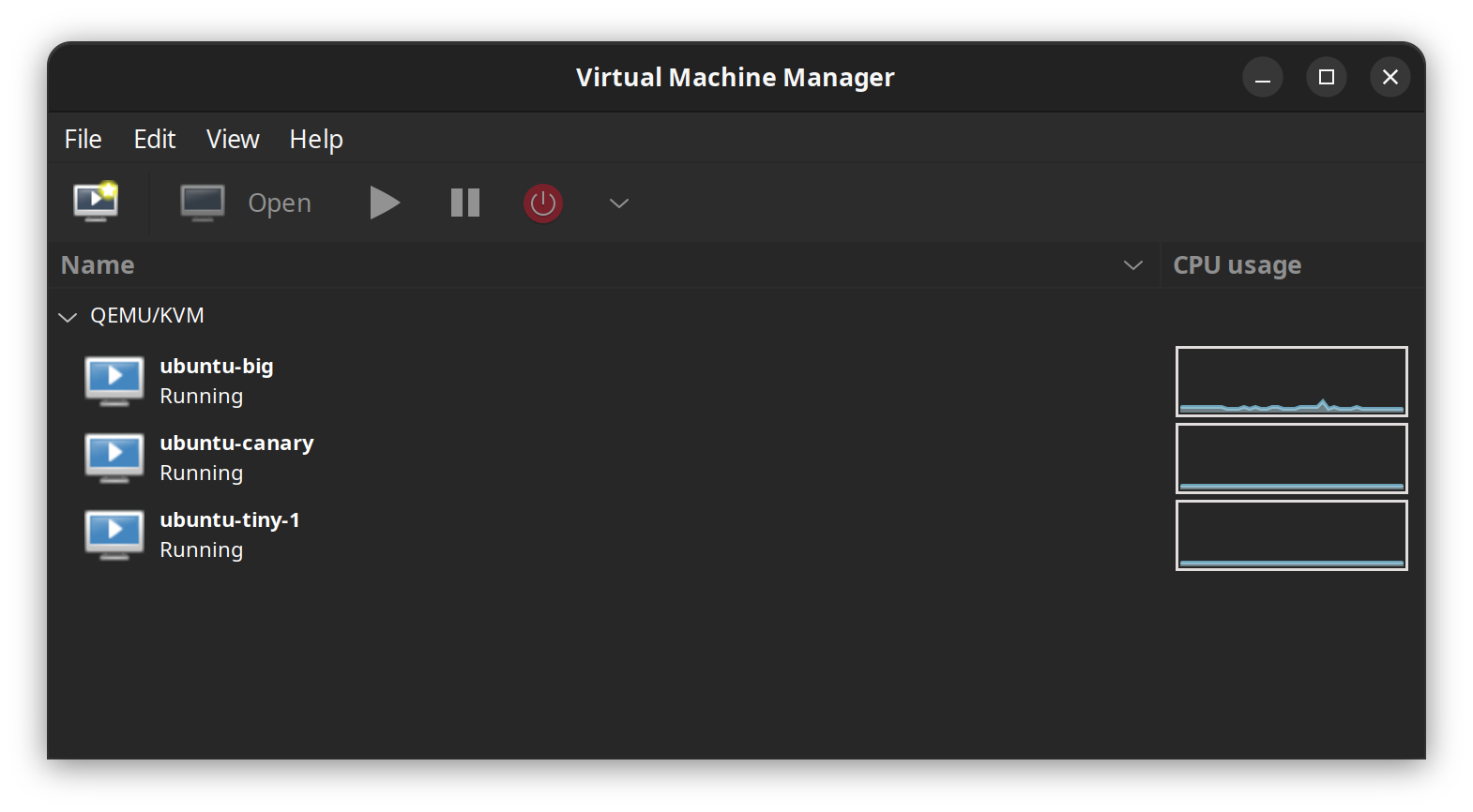 Screenshot of Virtmanager GUI on Ubuntu
